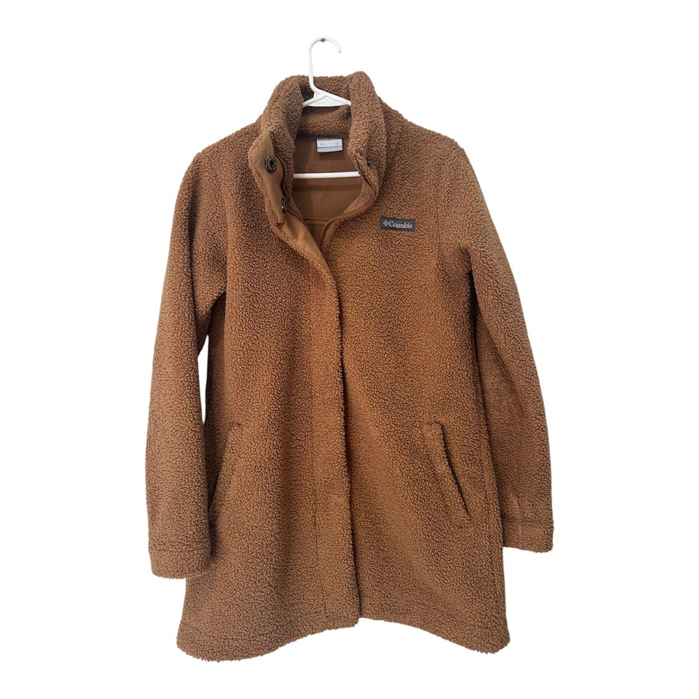 Columbia Womens Sherpa Fleece Jacket Brown Ginger Snap Zip Long Coat Small